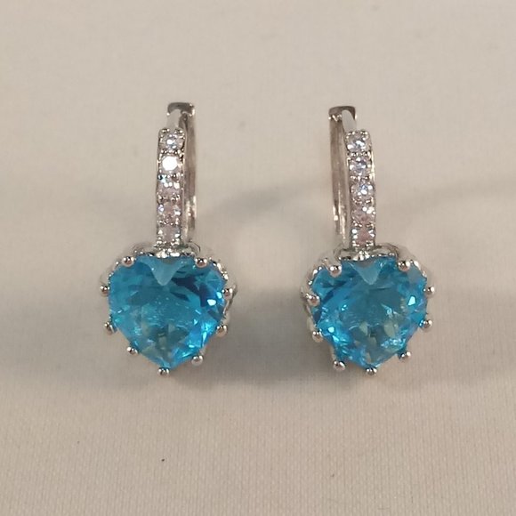 Jewelry - Silver Plated Elegant Heart Blue Diamond Zircon Dangle Earrings Gorgeous Gift